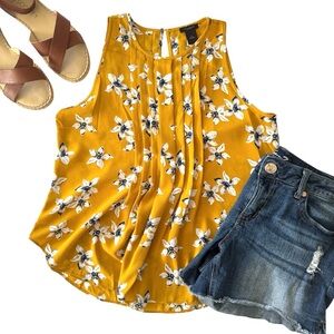 NWOT Ann Taylor Yellow Floral Print Sleeveless Blouse